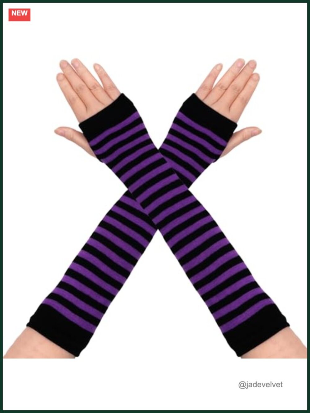 Punk Gothic Striped Knitted Arm Warmers Fingerless Gloves